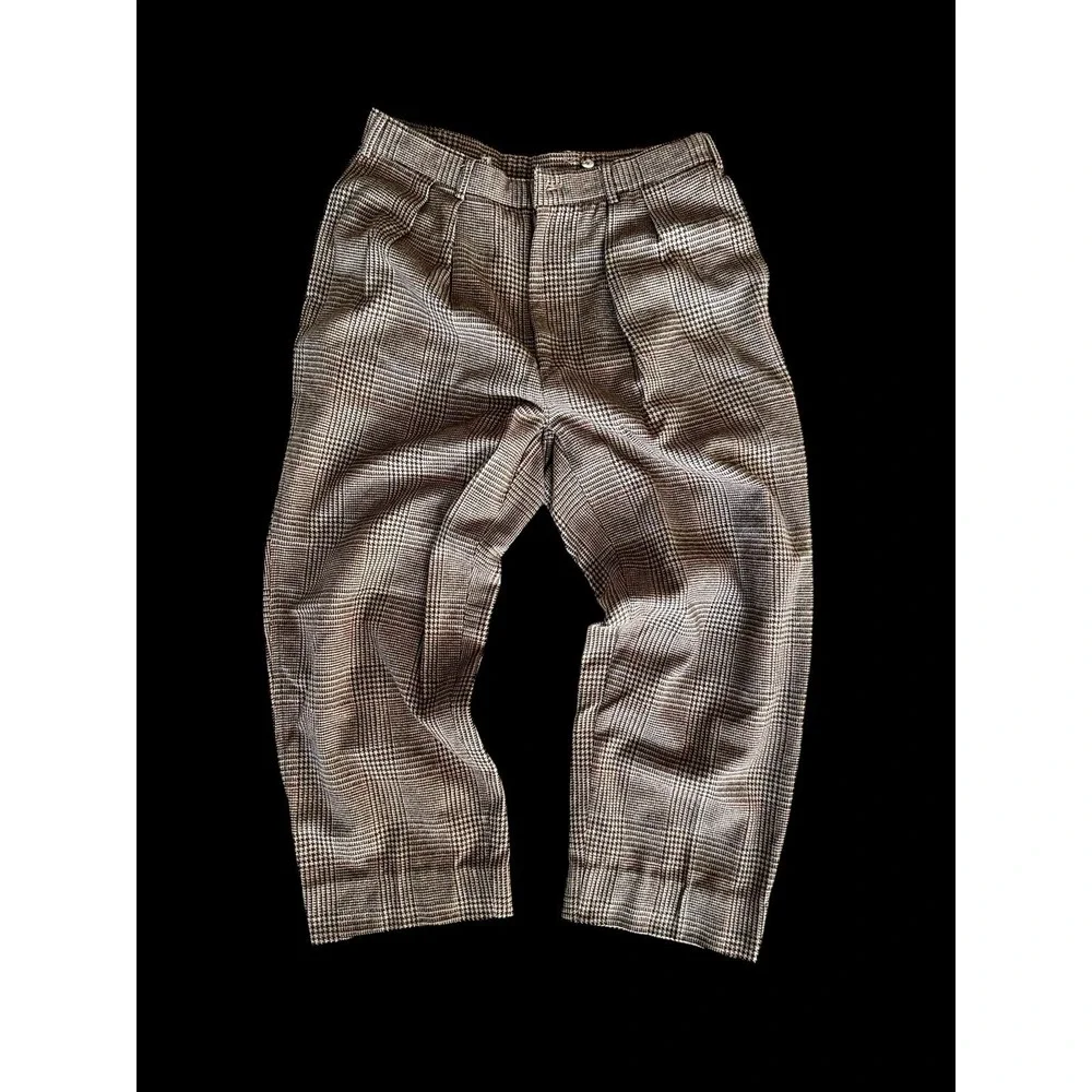 Vintage GANT‎ Wool Blend Dress Pants Men 30x24 Brown Plaid Pleated Trousers